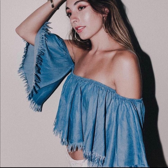 Frayed Denim Blue Crop Top - Picture 1 of 4